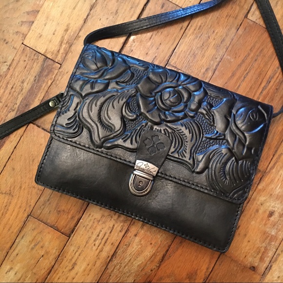 Patricia Nash Handbags - Patricia Nash Black Floral Embossed Flap Crossbody
